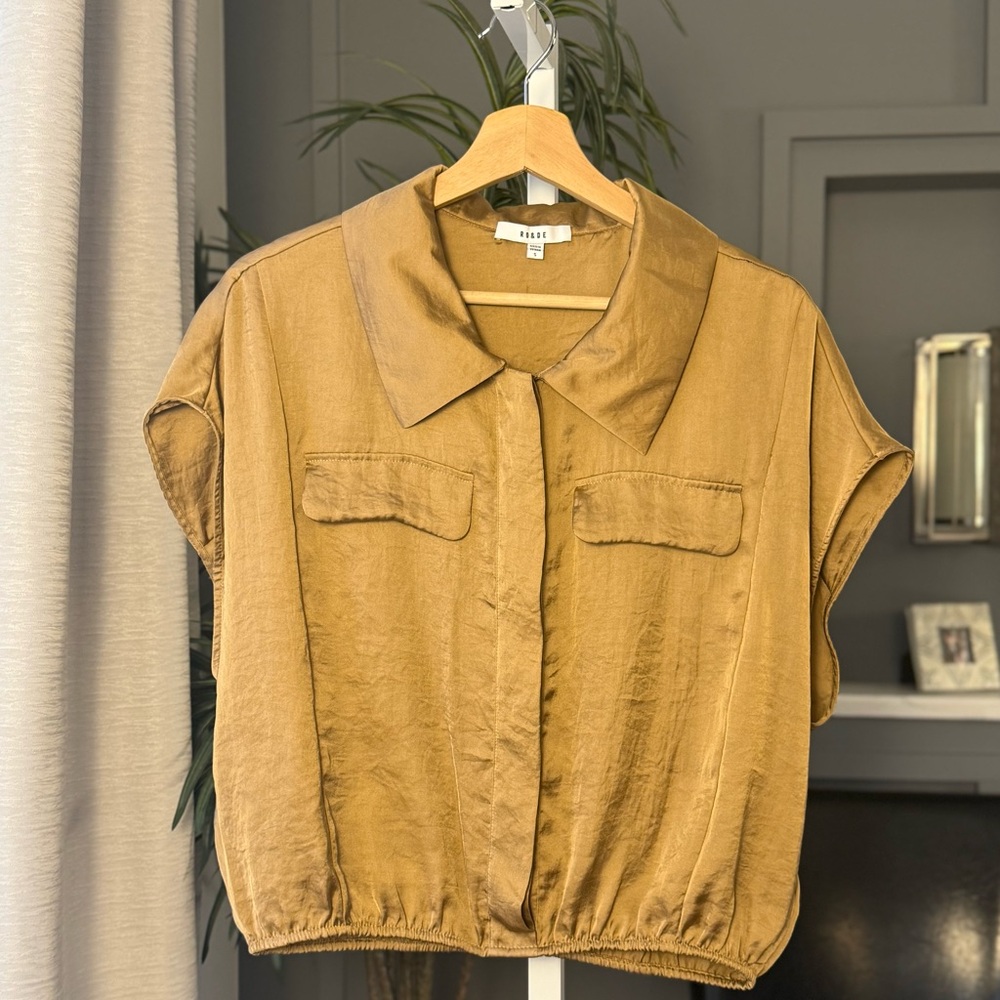 RO & DE Satin Cropped Utility Blouse Copper/Bronze Size S